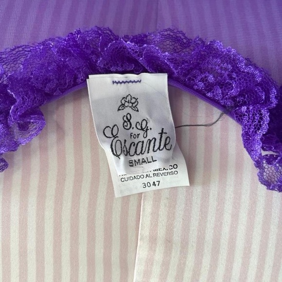 Y2k lace up Vintage Purple Sheer Lace-Up Fairy Blouse with Ruffle Trim - Picture 4 of 5